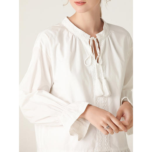 famecoco范可儿连衣裙女V领荷叶袖百褶中长裙F201FA034 商品图5