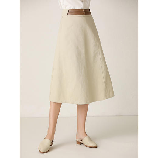 famecoco范可儿半身裙秋冬女复古A字裙百搭腰带中裙女F201HA016 商品图2