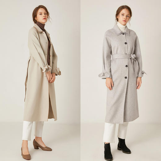 Famecoco范可儿绵羊毛呢中长款毛呢大衣收腰外套F198AC016 商品图4