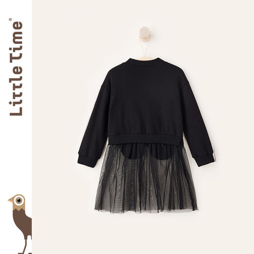 littletime2020春季新款 女童全棉卫衣拼接网纱裙简约儿童连衣裙 商品图1