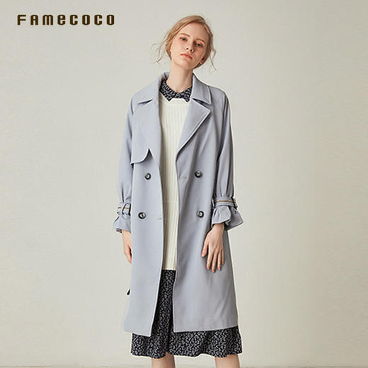 famecoco范可儿风衣外套2020时尚英伦风中长款收腰系带F191AB006 商品图2