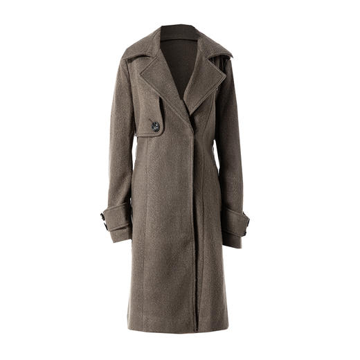 famecoco范可儿女秋冬季中长款毛呢腰带袖章气质外套F177AC039 商品图4