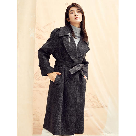 Famecoco范可儿毛呢外套显瘦中长款呢子大衣F198AC126 商品图3