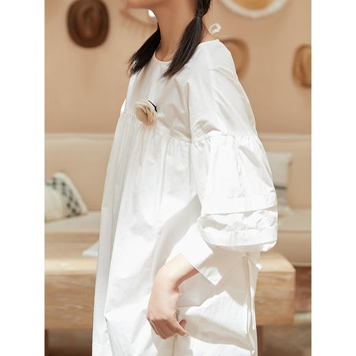 famecoco范可儿直筒娃娃裙新款气质七分袖褶皱纯棉连衣裙F203FA053 商品图3