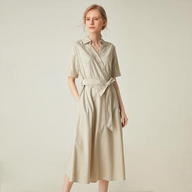 famecoco范可儿法式衬衫裙夏轻熟风收腰纯色中长连衣裙F193FA002