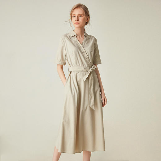 famecoco范可儿法式衬衫裙夏轻熟风收腰纯色中长连衣裙F193FA002 商品图0