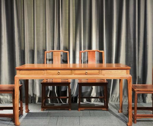 红桥红  家具严选  缅甸花梨（大果紫檀）  【156 四抽屉 马蹄腿 餐桌 七件套】 商品图4