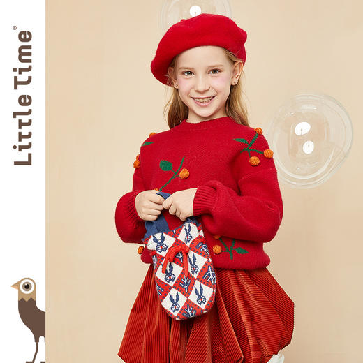 littletime童装原创包包 2020冬新款可爱兔兔撞色毛织小手提包 商品图2
