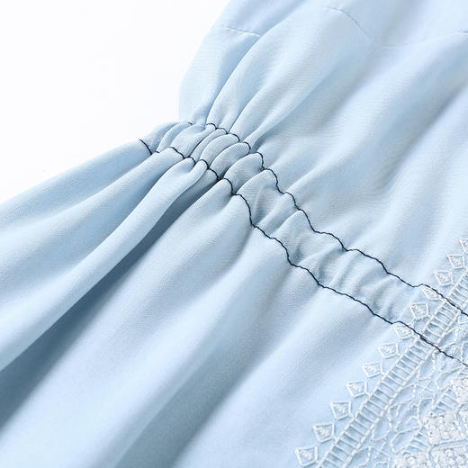 Famecoco范可儿仿真丝牛仔连衣裙显瘦复古风七分袖中长裙女F203FA052 商品图3