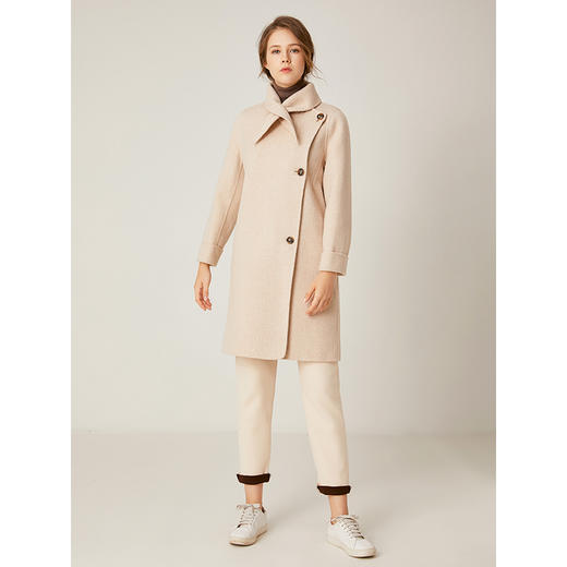 Famecoco范可儿新品文艺风中长款外套女绵羊毛毛呢大衣 F198AC023 商品图2