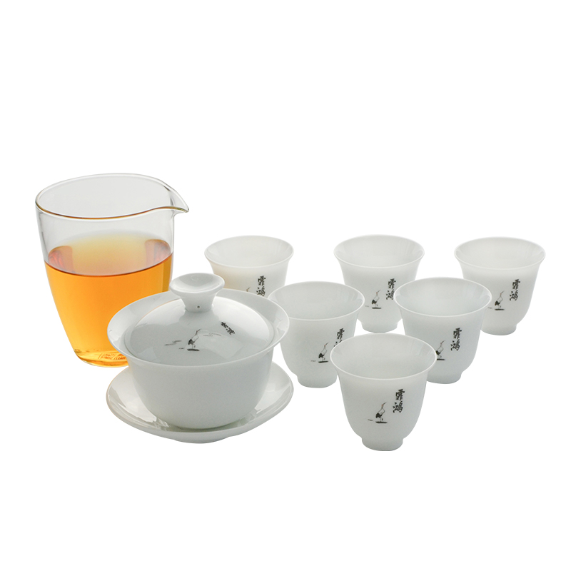 霏鸿 茶具套装白瓷功夫茶具 品茗杯公道杯三才盖碗120ml