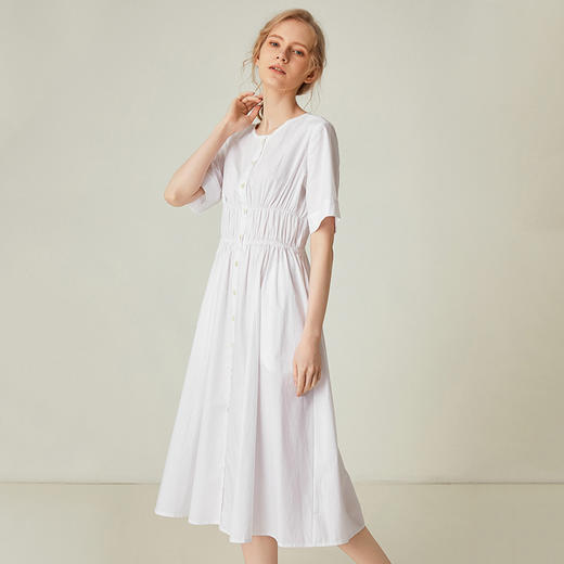 famecoco范可儿纯棉连衣裙夏季收腰显瘦全棉纯色中长裙F193FA011 商品图0
