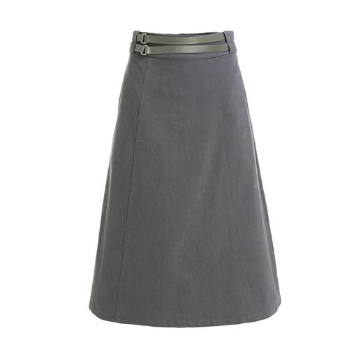 famecoco范可儿半身裙秋冬女复古A字裙百搭腰带中裙女F201HA016 商品图4