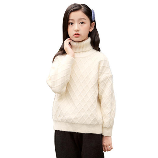 【女童新款高领毛衣秋冬加绒加厚】2020儿童毛衣女大童白色高领打底衫 商品图2