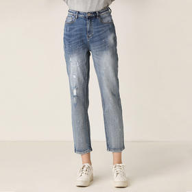 famecoco范可儿直筒裤宽松破洞百搭牛仔裤F201GA006