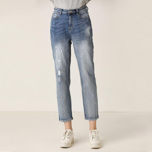 famecoco范可儿直筒裤宽松破洞百搭牛仔裤F201GA006 商品图0