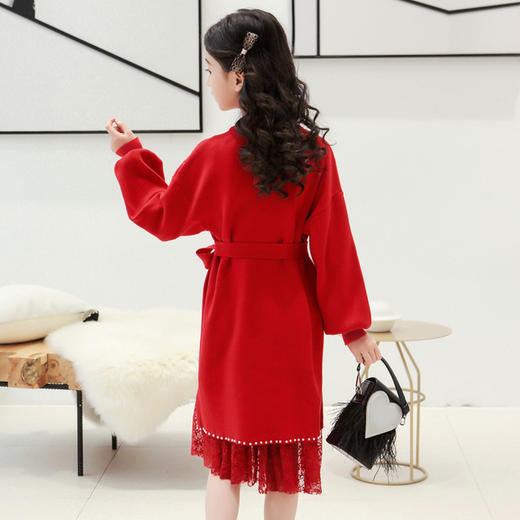 【女童连衣裙蕾丝针织打底衫套装】童装秋冬儿童女秋冬2020新款毛衣裙 商品图1