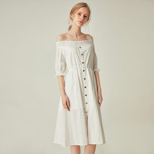 famecoco范可儿连衣裙夏新款显瘦气质一字领A字中长款F193FA005 商品图0