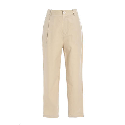 Famecoco范可儿西装休闲裤女杏色韩版直筒棉质9分长裤F185GA150 商品图4