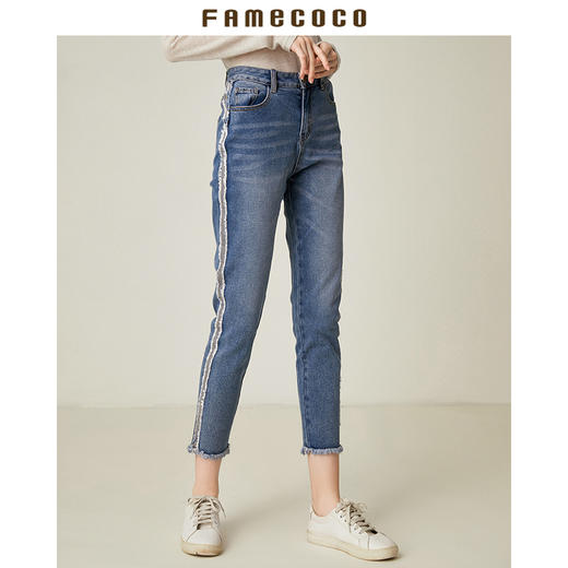 famecoco范可儿纯棉铅笔裤修身小脚裤九分裤F185GA157 商品图0