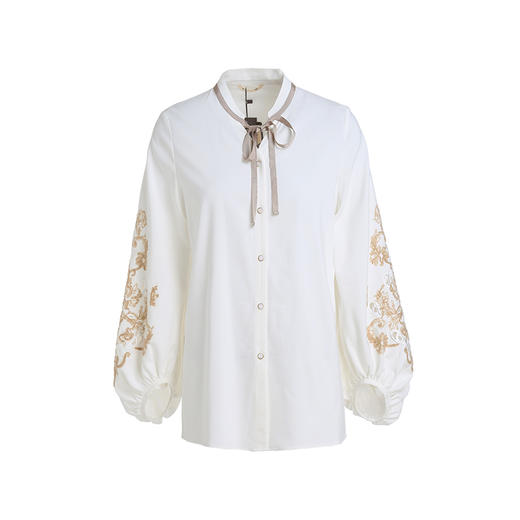 Famecoco范可儿新款秋装绣花灯笼袖套头衫系带衬衫女F201BA005 商品图4