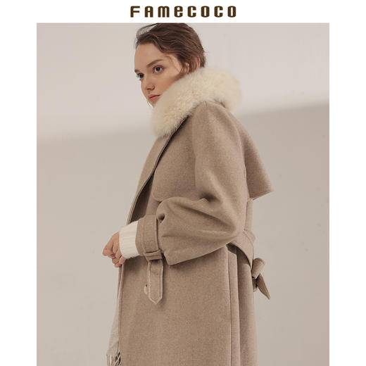Famecoco范可儿毛呢外套中长款时尚狐狸毛领大衣F188AC001 商品图2
