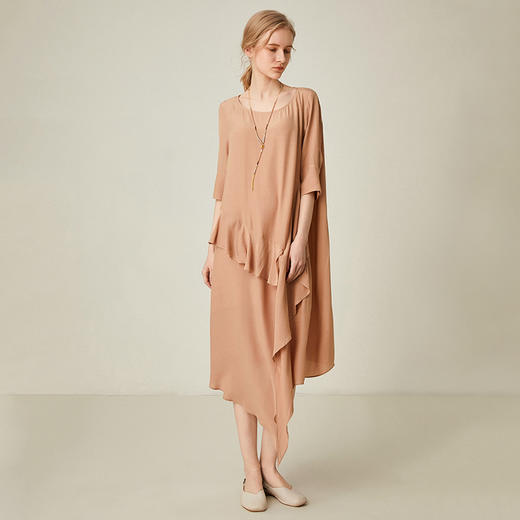 famecoco范可儿连衣裙2020新款夏五分袖显瘦不规则长裙F193FA042 商品图2