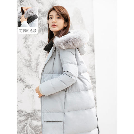famecoco范可儿白色中长款羽绒服连帽外套f198ad008
