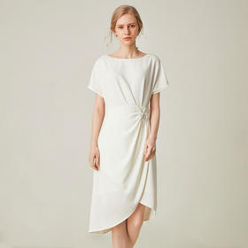 famecoco范可儿连衣裙女夏新款轻熟白色收腰气质中长裙F193FA048