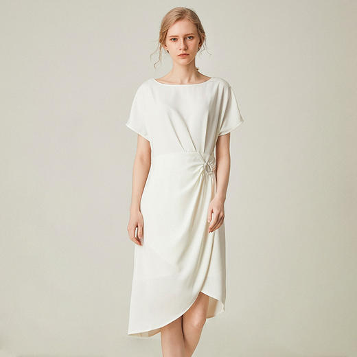 famecoco范可儿连衣裙女夏新款轻熟白色收腰气质中长裙F193FA048 商品图0