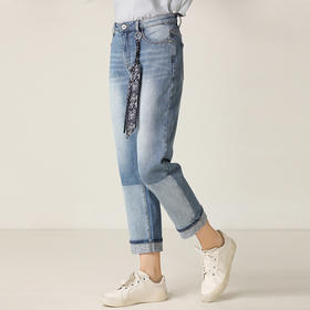 famecoco范可儿牛仔裤女复古拼色直筒九分裤F201GA018