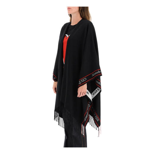 ALEXANDER MCQUEEN 亚历山大 麦昆 带logo 女士披肩围巾 黑色 628293 3777Q 1074 商品图3