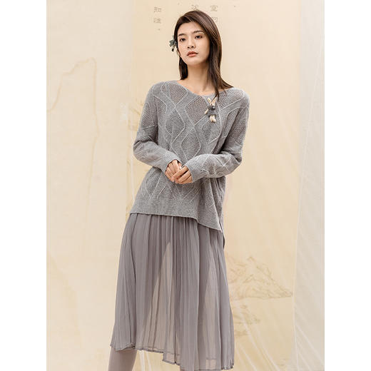 famecoco范可儿毛衣针织衫女秋冬宽松慵懒设计感上衣F198DB013 商品图3