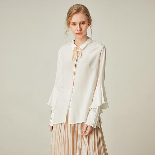 famecoco范可儿长袖衬衫女2020夏宽松百搭洋气白色上衣F193BA018 商品图0