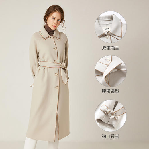 Famecoco范可儿绵羊毛呢中长款毛呢大衣收腰外套F198AC016 商品图3