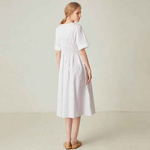 famecoco范可儿纯棉连衣裙夏季收腰显瘦全棉纯色中长裙F193FA011 商品图1