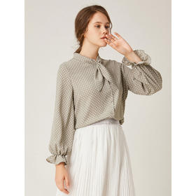 famecoco范可儿新品淑女蝴蝶结领雪纺衫波点印花衬衫女 F198BA001