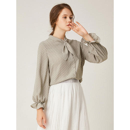 famecoco范可儿新品淑女蝴蝶结领雪纺衫波点印花衬衫女 F198BA001 商品图0