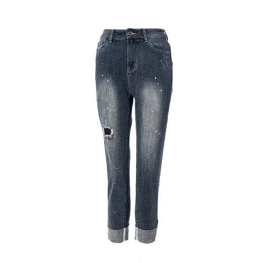 famecoco范可儿牛仔裤女春季破洞修身铅笔裤F195GA007 商品图4