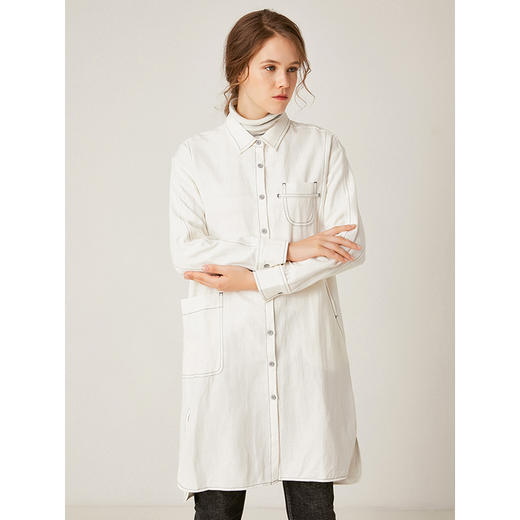 famecoco范可儿宽松苎麻衬衫女长袖休闲百搭中长款F195BA026 商品图2