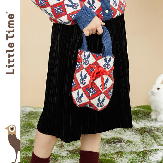 littletime童装原创包包 2020冬新款可爱兔兔撞色毛织小手提包 商品图1