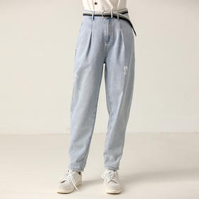 famecoco范可儿破洞牛仔裤宽松洗水老爹裤F203GA021