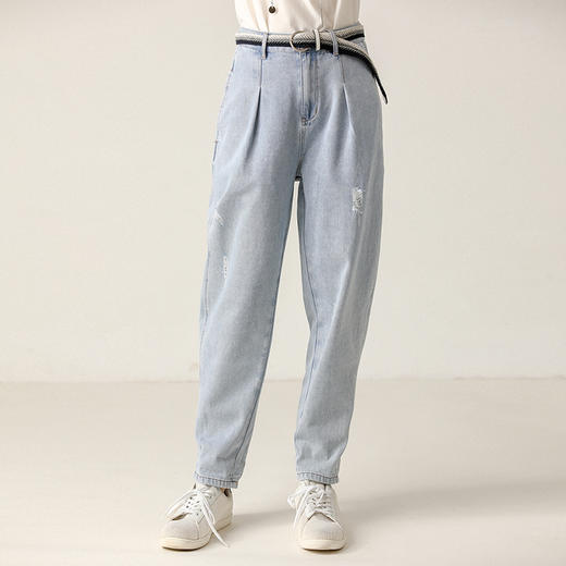 famecoco范可儿破洞牛仔裤宽松洗水老爹裤F203GA021 商品图0