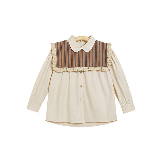 littletime童装两件套衬衫 2020冬新款复古杏色条纹组合领上衣 商品图3