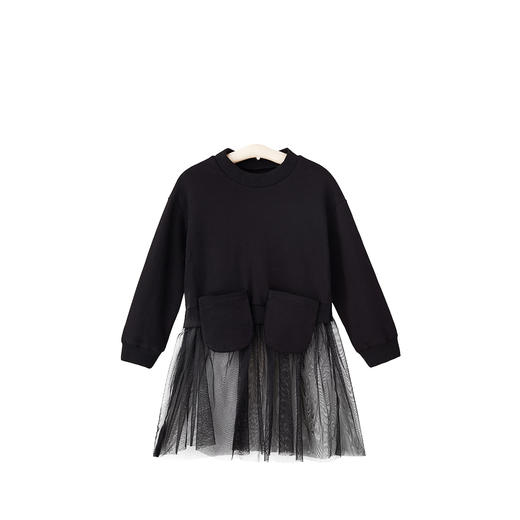 littletime2020春季新款 女童全棉卫衣拼接网纱裙简约儿童连衣裙 商品图3