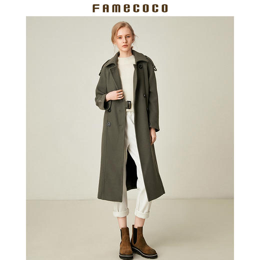 famecoco范可儿2020秋冬季女士大衣中长款收腰气质外套F177AC019 商品图2