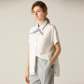 famecoco范可儿2020夏季新款显瘦正装立领开叉衬衣女F203BA023