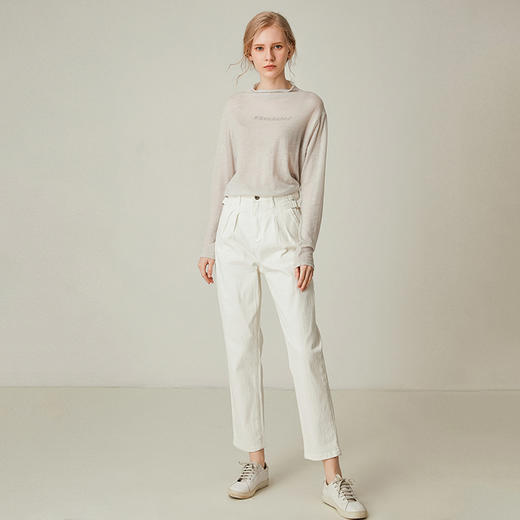 famecoco范可儿女士纯棉休闲裤九分裤秋季直筒百搭白色F195GA020 商品图2