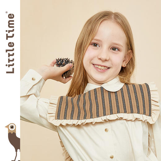 littletime童装两件套衬衫 2020冬新款复古杏色条纹组合领上衣 商品图0