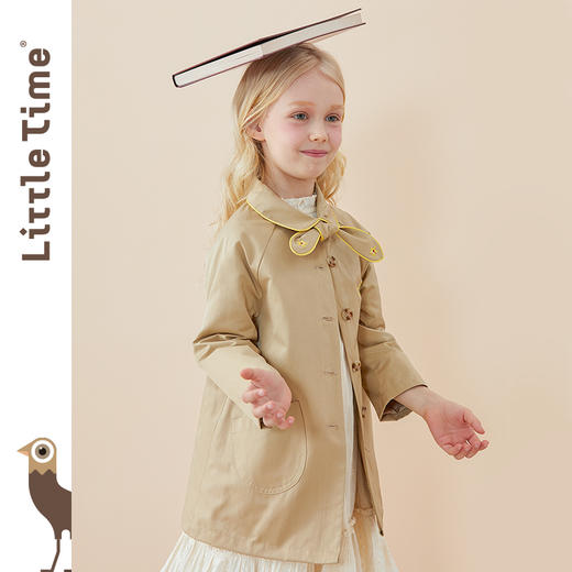 littletime童装女童2020秋冬新款加厚外套简约可爱儿童中长款风衣 商品图1